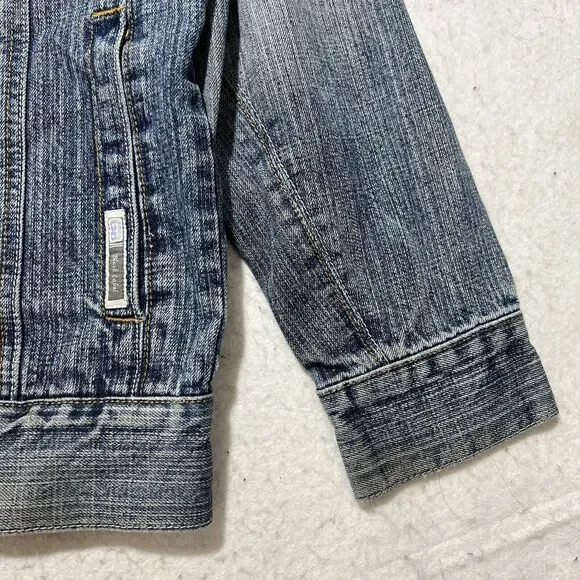 GB Black Label Men's Large Denim Jean Jacket Light Blue Distressed Metal Buttons - Picture 4 of 12